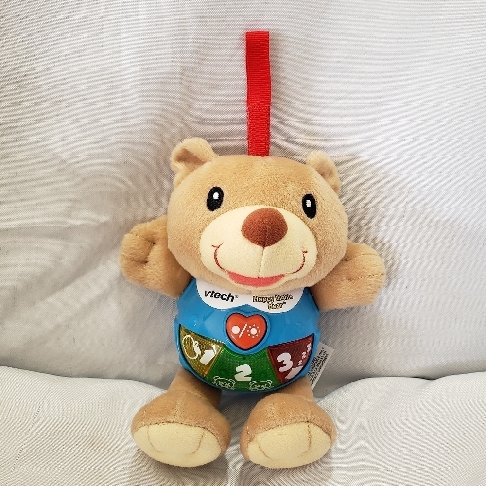 VTech Happy Lights Bear Interactive Plush Learning Toy 8 Inch Hanger Toy Musical